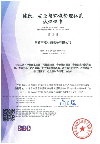 HSE管理体系认证证书